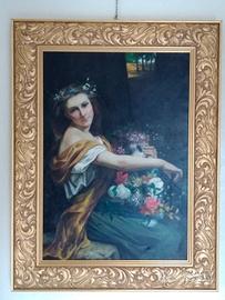Donna con fiori olio su tela 