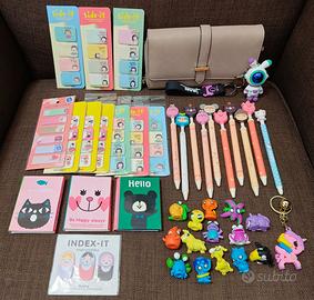 Set SCUOLA Cartoleria Memo Pad Stickers Astuccio