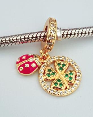 Nuovo charm quadrifoglio e coccinella s925