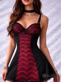 Top Pizzo Nero Rosso Taglia S