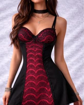 Top Pizzo Nero Rosso Taglia S