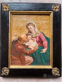 Dipinto su pietra, scuola veneta, Sacra Famiglia