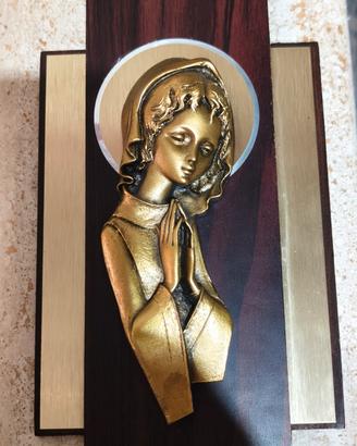 Icona Sacra Madonna vintage in Ottone e Legno