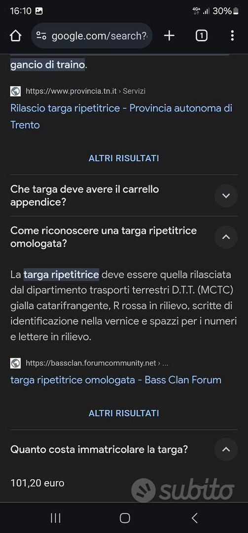 Targa ripetitrice carrelli roulotte etc - Accessori Auto In vendita a Napoli