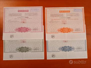 Lotto 10 certificati azionari Sarom e Finsider 