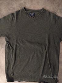 Maglia verde Calliope in cotone scollo a V, tg. S