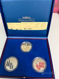 Francia tris monete proof da collezione d’argento