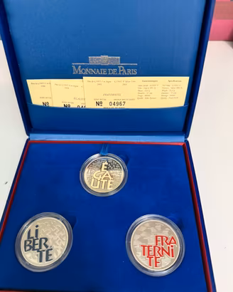 Francia tris monete proof da collezione d’argento