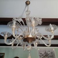 Lampadario Murano bianco e oro_Seguso