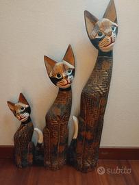 set di 3 gatti il legno 