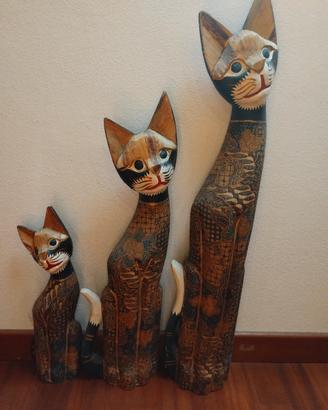 set di 3 gatti il legno 