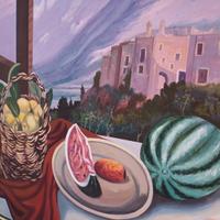 quadro olio su tela,borgo siciliano e Natura Morta