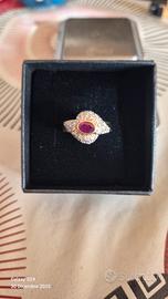 anello Oro18kt 6,19g con rubino e diamanti Natural