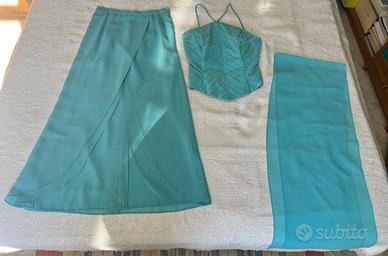 Completo turchese gonna lunga e corpetto