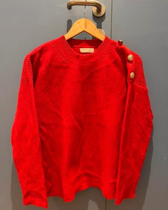 Maglione in maglia rossa con bottoni dorati