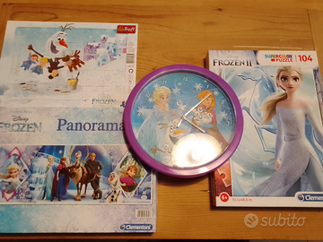 3 Puzzle Frozen + orologio per bambino/bambina