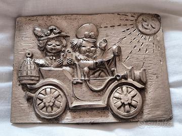 Cimeli collezione: Placca vintage in peltro, auto