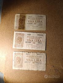 3 Banconote Una Lira Biglietto Stato Novembre 1944