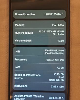 Huawei p30 lite 128GB funzionante con pellicola