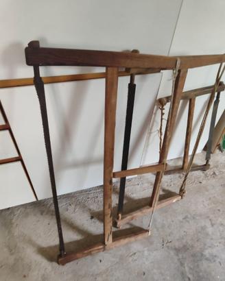 Tris di Antiche Seghe a Telaio in Legno Primi '900