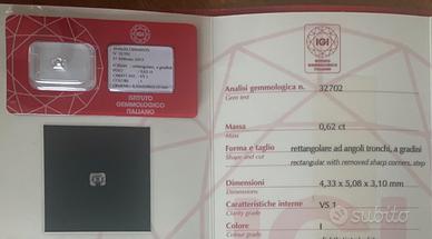 Diamante nat 0.62 ct. I/VS1 smerald Blister + Cert