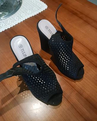 Scarpe nere con tacco alto, marca Tulipano tg. 36