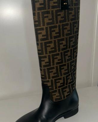 Stivale in tessuto FF marrone e pelle nera