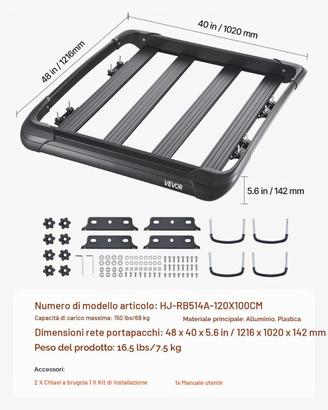 Portapacchi Auto da Tetto Vevor