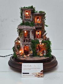 Presepe in campana di vetro 30x20 con luci