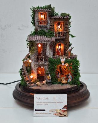 Presepe in campana di vetro 30x20 con luci
