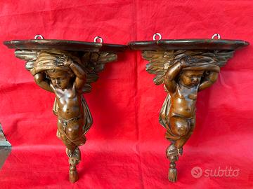 Besarel antica coppia di mensole con putti “800