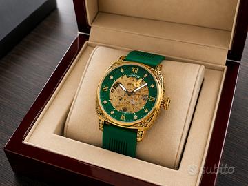 Orologio luxury uomo, stile verde/oro