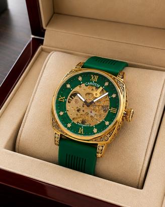 Orologio luxury uomo, stile verde/oro