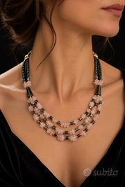 Collana ematite quarzo rosa anni 60 argento
