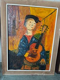 Dipinto olio su tela-Musicista con chitarra