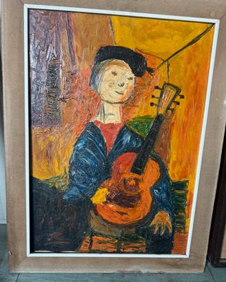 Dipinto olio su tela-Musicista con chitarra