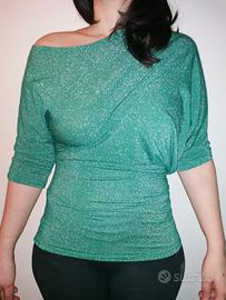 Maglia in lurex verde acqua tg M, nuova