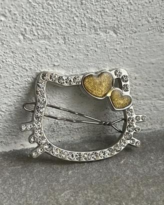 Fermaglio Hello Kitty con strass e cuori