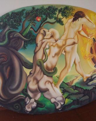 Dipinto ovale “Cacciata dal paradiso”, cm 300x180