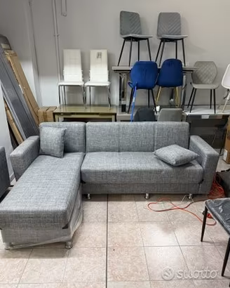 Divano 240x150 stoffa grigio- cassettone e letto