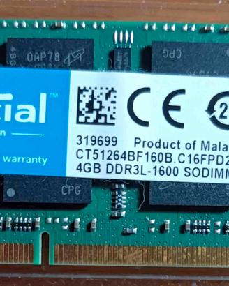 RAM Laptop Crucial 4GB DDR3L 1600MHz
