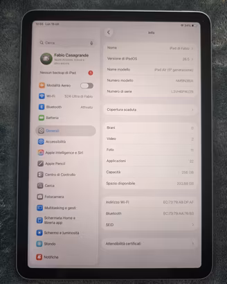 Apple iPad Air 5 M1 256GB Wi-Fi 10,9" Come Nuovo 