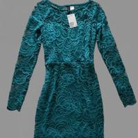 H&M abito nuovo turchese in pizzo trasparente XXS 