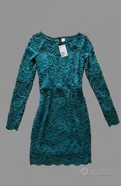 H&M abito nuovo turchese in pizzo trasparente XXS 