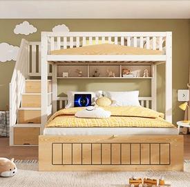 Letto a castello in legno per bambini 90x200 + 140