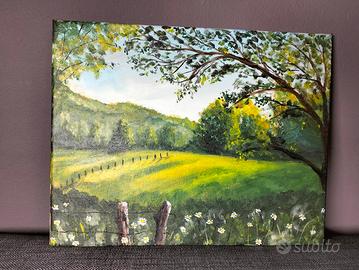 Dipinto:campo tra la luce del sole.