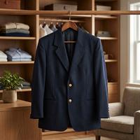 Blazer vintage, blu navy, 46, bottoni oro