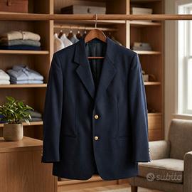 Blazer vintage, blu navy, 46, bottoni oro
