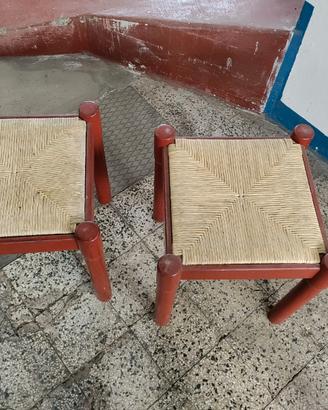 coppia sgabelli legno paglia rossi