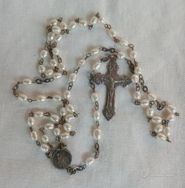 Antica collana rosario con perle di fiume 